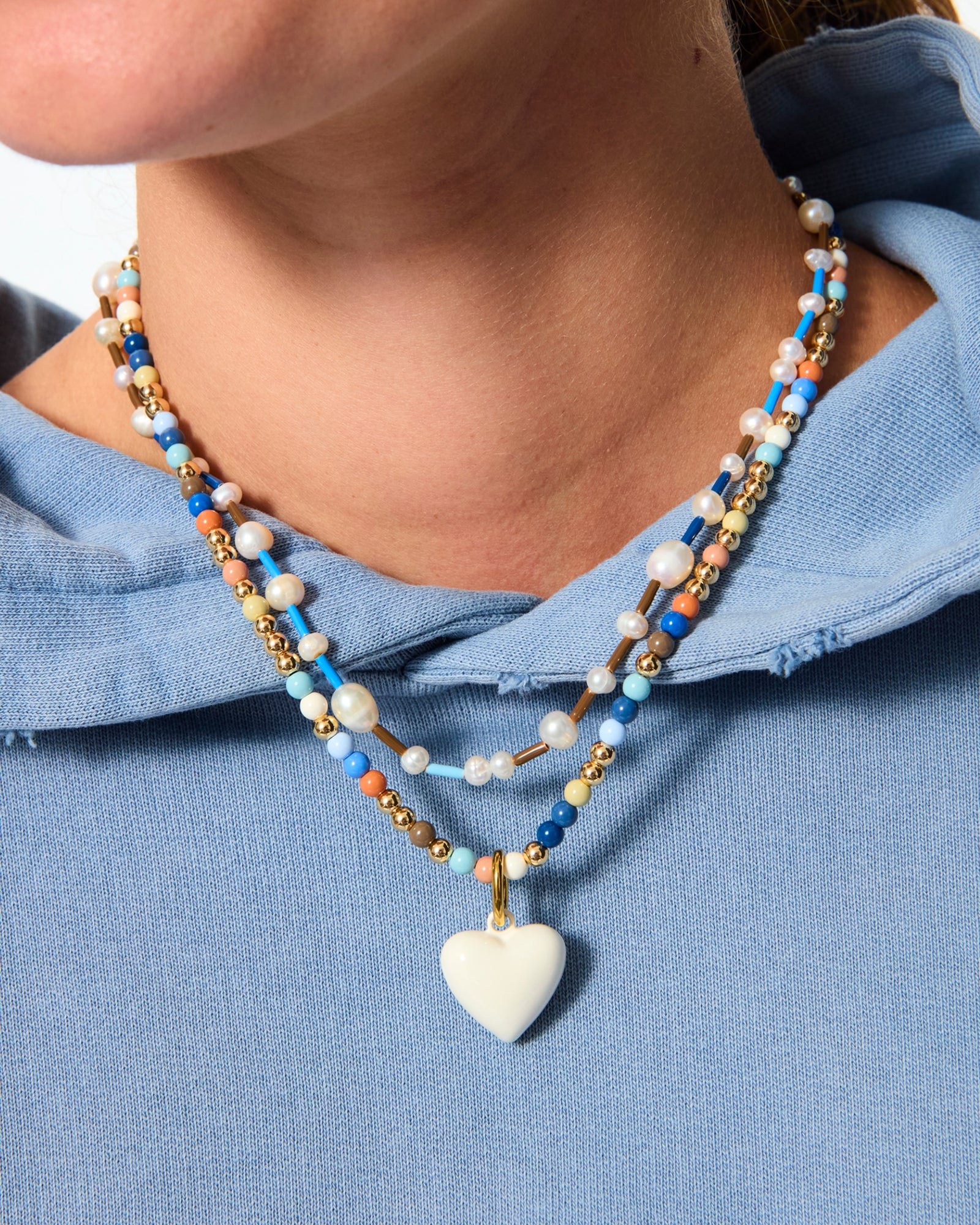 The Happy Baby Bead Necklace Duo in Denim - Image 2