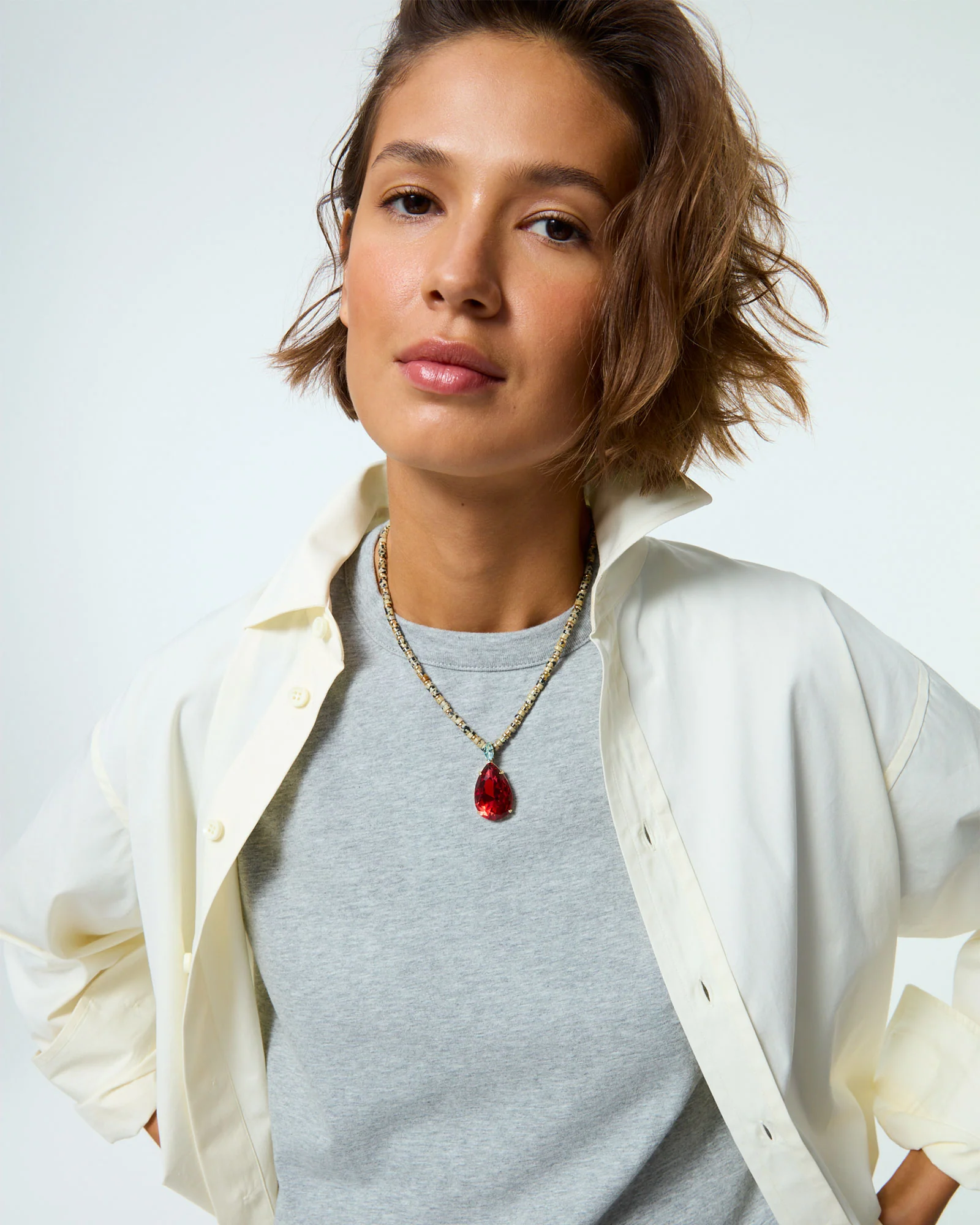 The Large Pear Crystal Drop Heishi Necklace - Image 3
