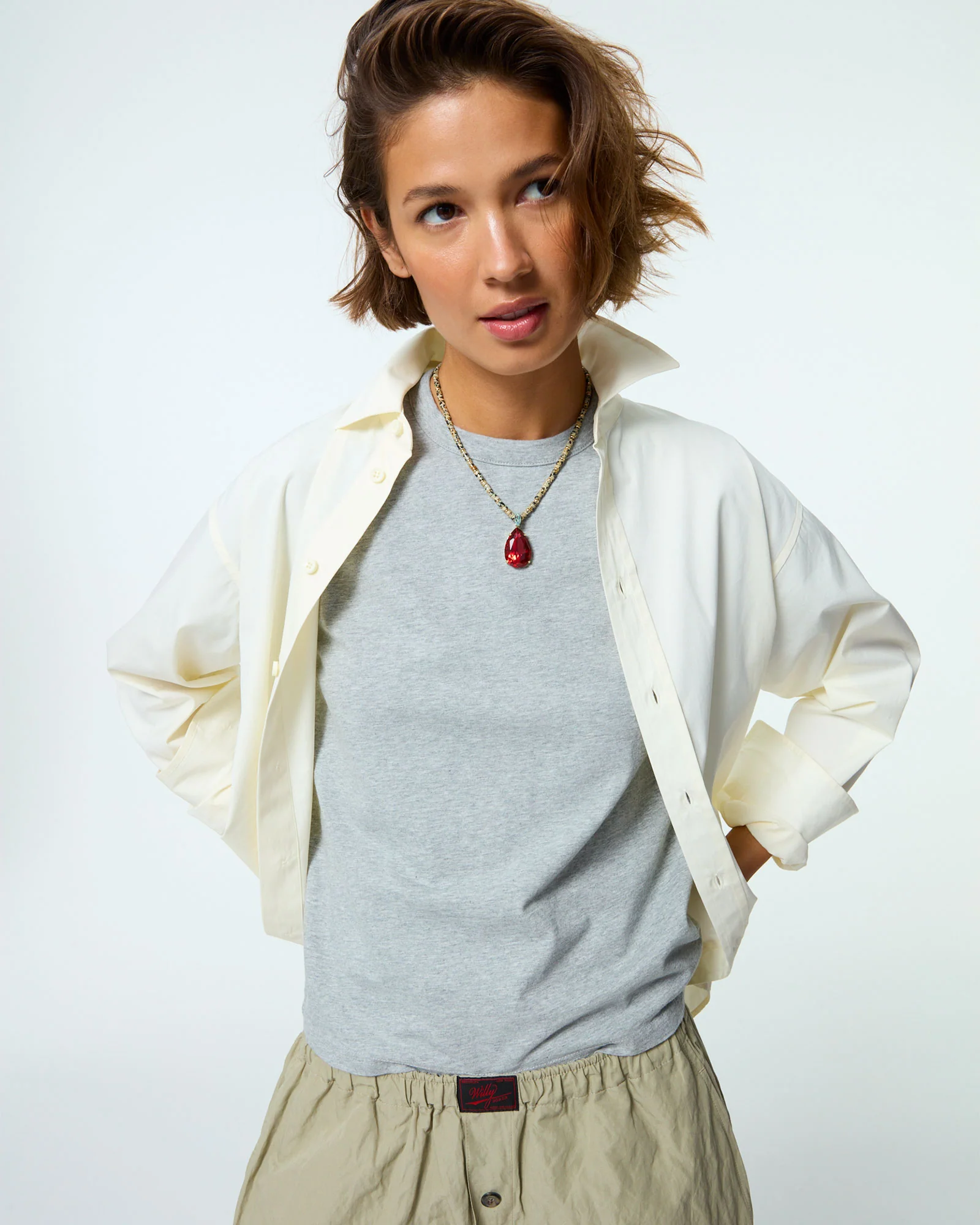 The Large Pear Crystal Drop Heishi Necklace - Image 4